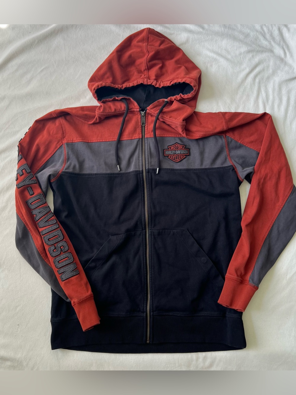 Harley Davidson Size L Full Zip Hooded Button Pockets Vintage Style Retro
